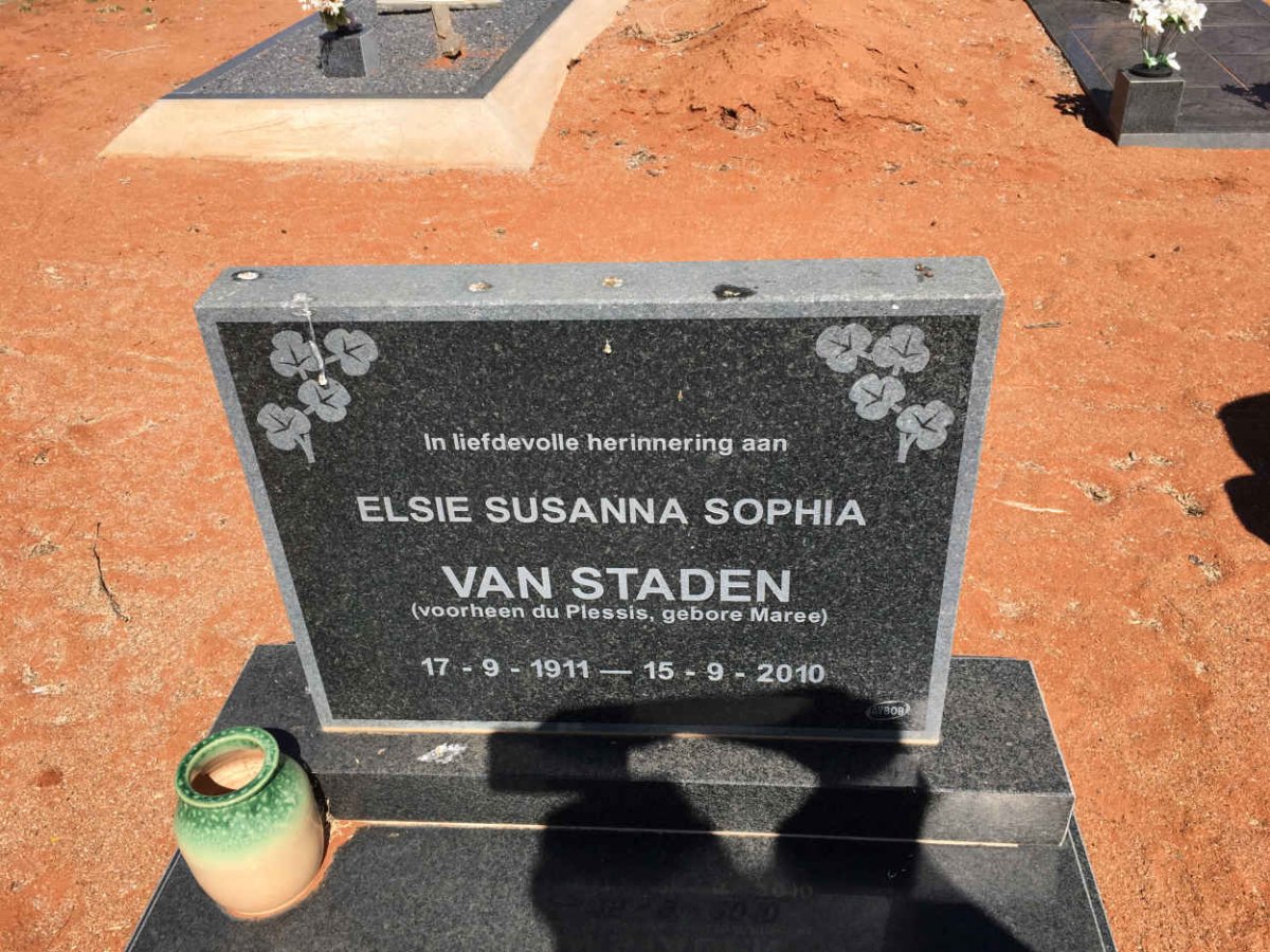 STADEN Elsie Susanna Sophia, van formerly DU PLESSIS nee MAREE 1911-2010