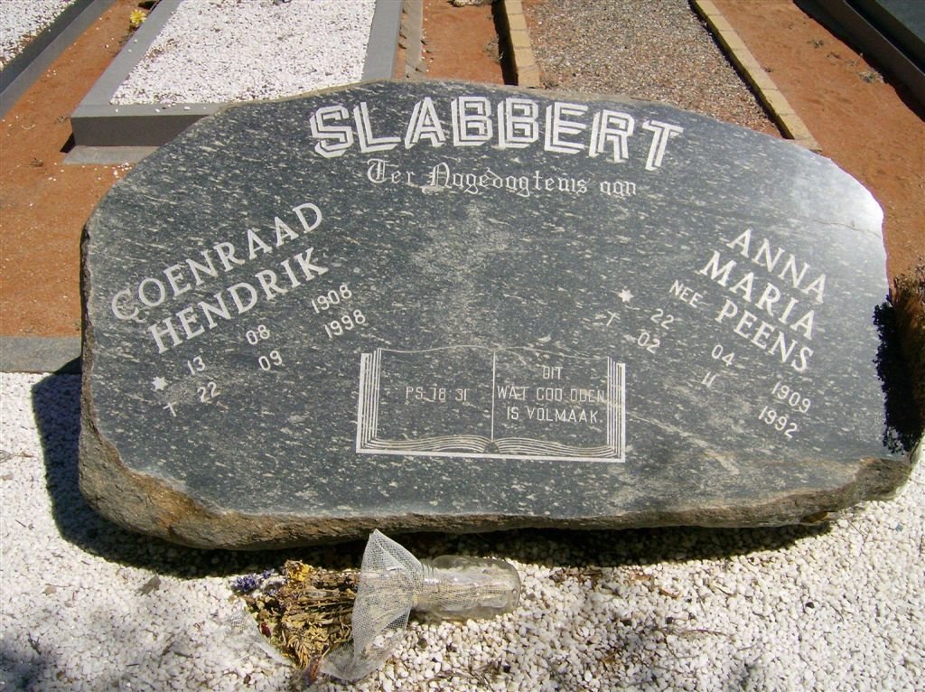 SLABBERT Coenraad Hendrik 1908-1998 &amp; Anna Maria PEENS 1909-1992