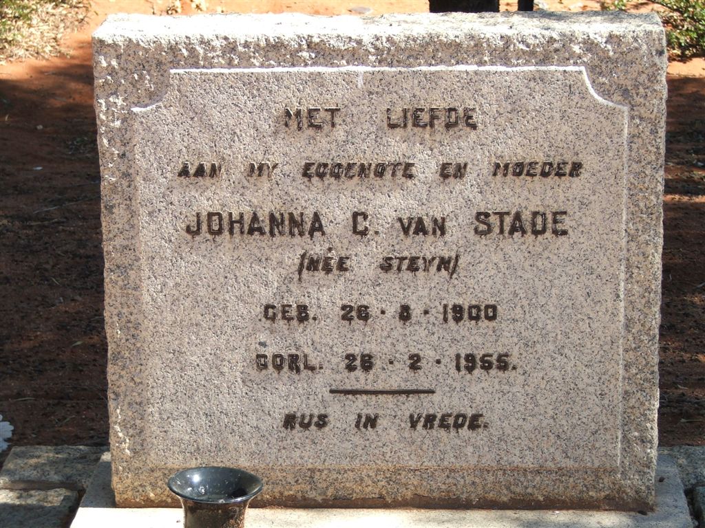 STADE Johanna C., van nee STEYN 1900-1955