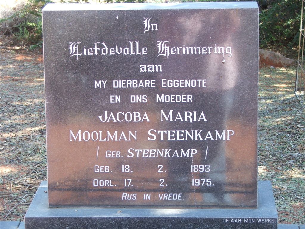 STEENKAMP Jacoba Maria Moolman nee STEENKAMP 1893-1975