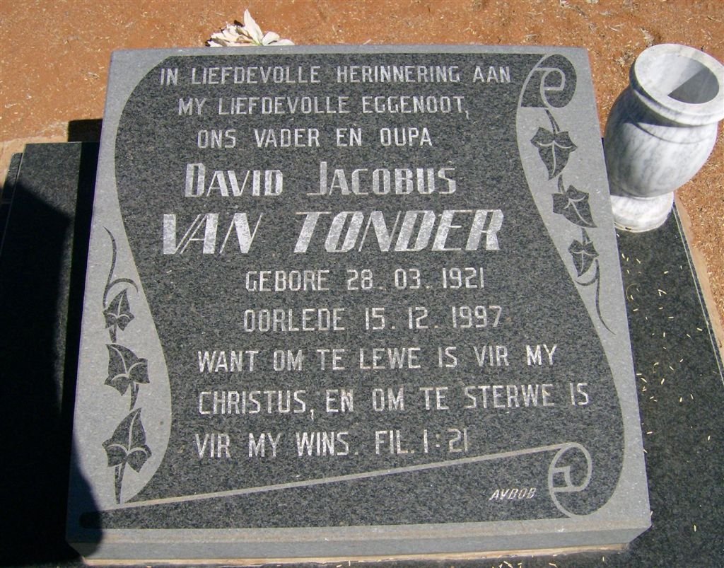 TONDER David Jacobus, van 1921-1997