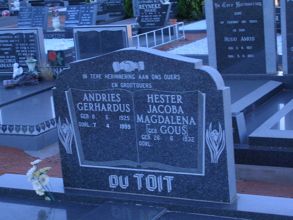 TOIT Andries Gerhardus 1925-1999 &amp; Hester Jacoba Magdalena GOUS 1932-