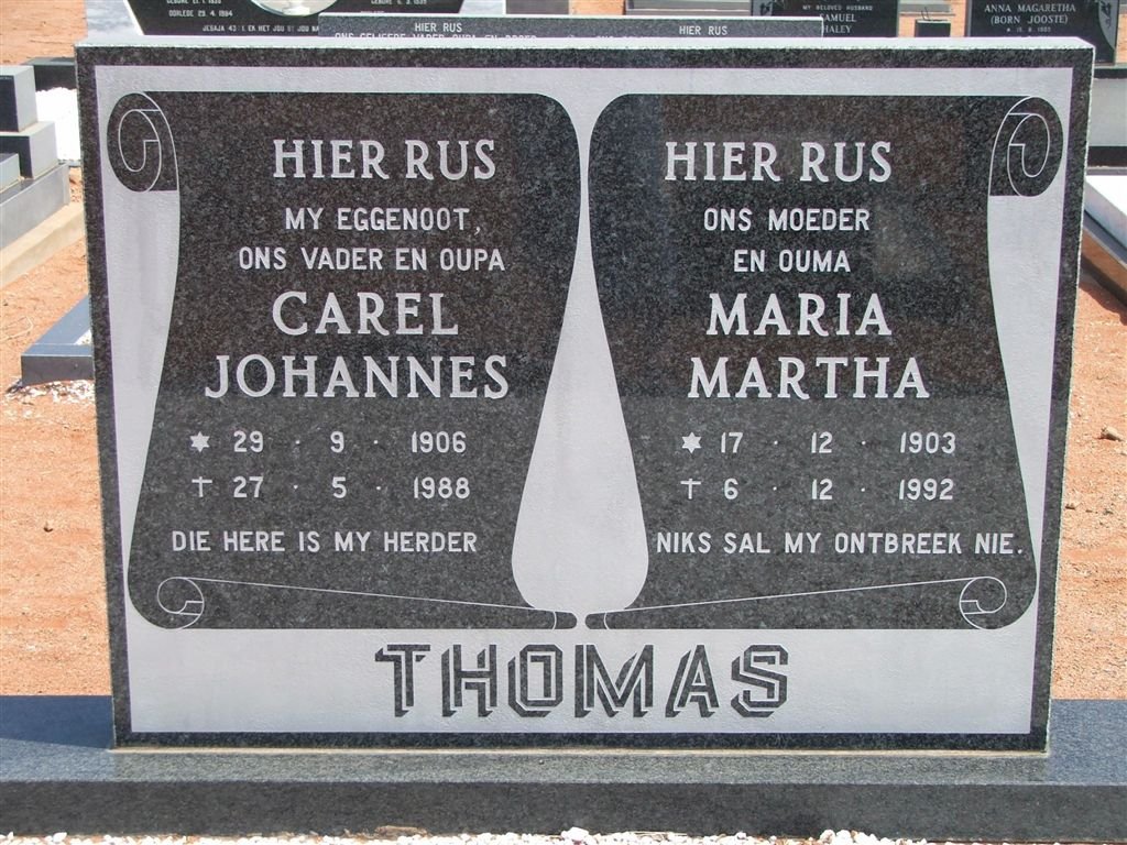 THOMAS Carel Johannes 1906-1988 &amp; Maria Martha 1903-1992