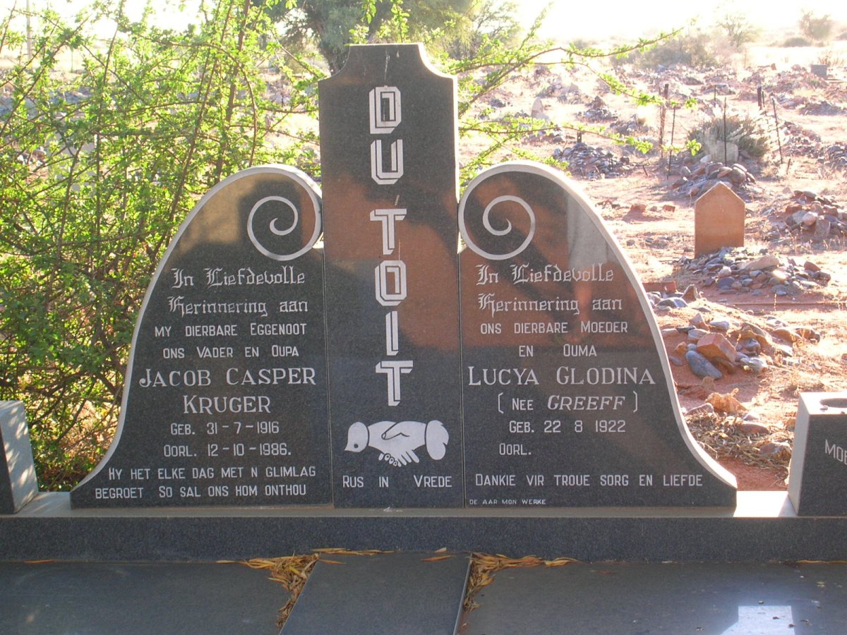 TOIT Jacob Casper Kruger, du 1916-1986 &amp; Lucya Glodina GREEFF 1922-