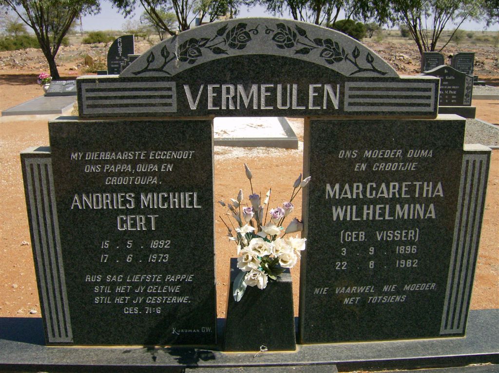 VERMEULEN Andries Michiel Gert 1892-1973 &amp; Margaretha Wilhelmina VISSER 1896-1982