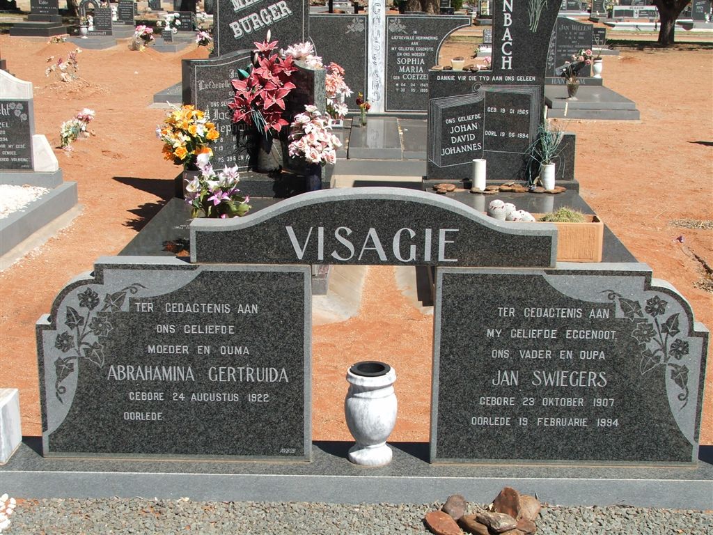 VISAGIE Jan Swiegers 1907-1994 &amp; Abrahamina Gertruida 1922-