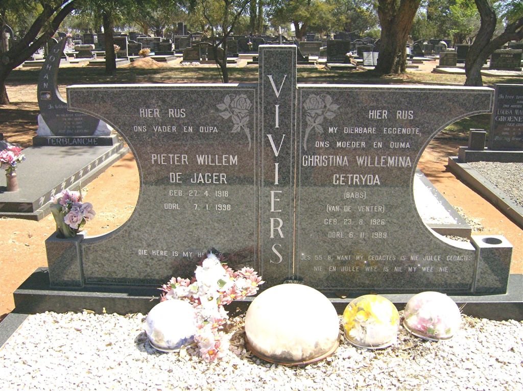 VIVIERS Pieter Willem de Jager 1918-1998 &amp; Christina Willemina Gertryda VAN DE VENTER 1926-1989