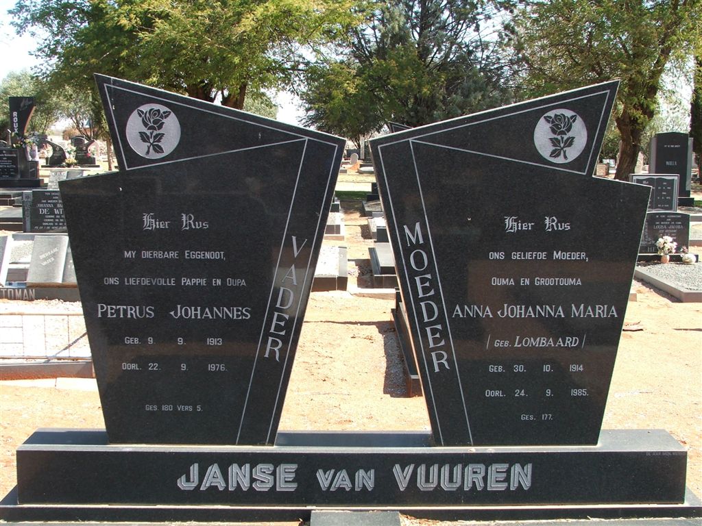 VUUREN Petrus Johannes, Janse van 1913-1976 &amp; Anna Johanna Maria LOMBAARD 1914-1985
