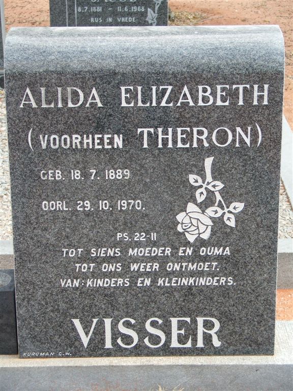 VISSER Alida Elizabeth nee THERON 1889-1970