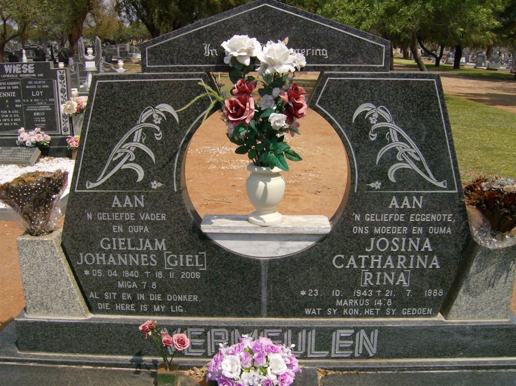 VERMEULEN Gieljam Johannes 1940-2006 &amp; Josina Catharina 1943-1988