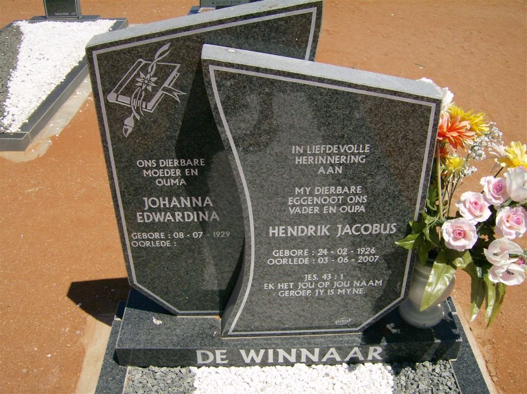 WINNAAR Hendrik Jacobus, de 1926-2007 &amp; Johanna Edwardina 1929-