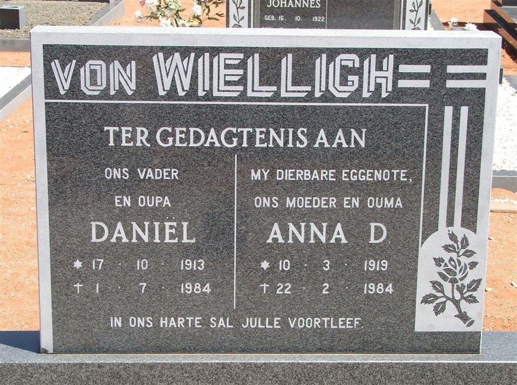 WIELLIGH Daniël, von 1913-1984 &amp; Anna D. 1919-1984