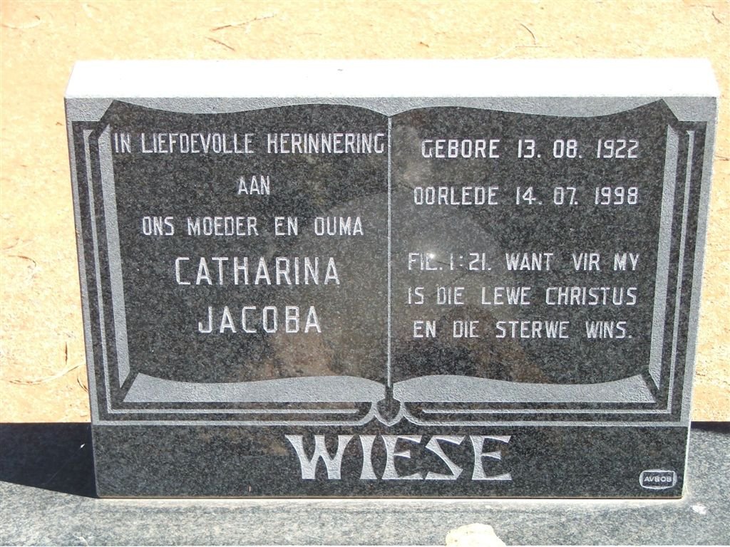 WIESE Catharina Jacoba 1922-1998