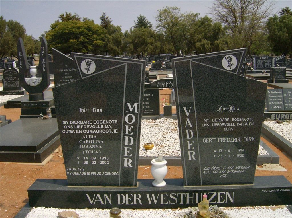 WESTHUIZEN Gert Frederik Dirk, van der 1914-1982 &amp; Alida Carolina Johanna TOUA 1913-2002