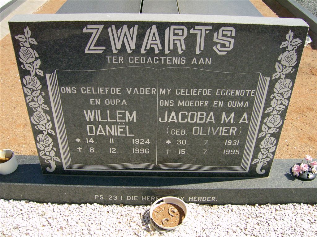 ZWARTS Willem Daniël 1924-1996 &amp; Jacoba M.A. OLIVIER 1931-1995