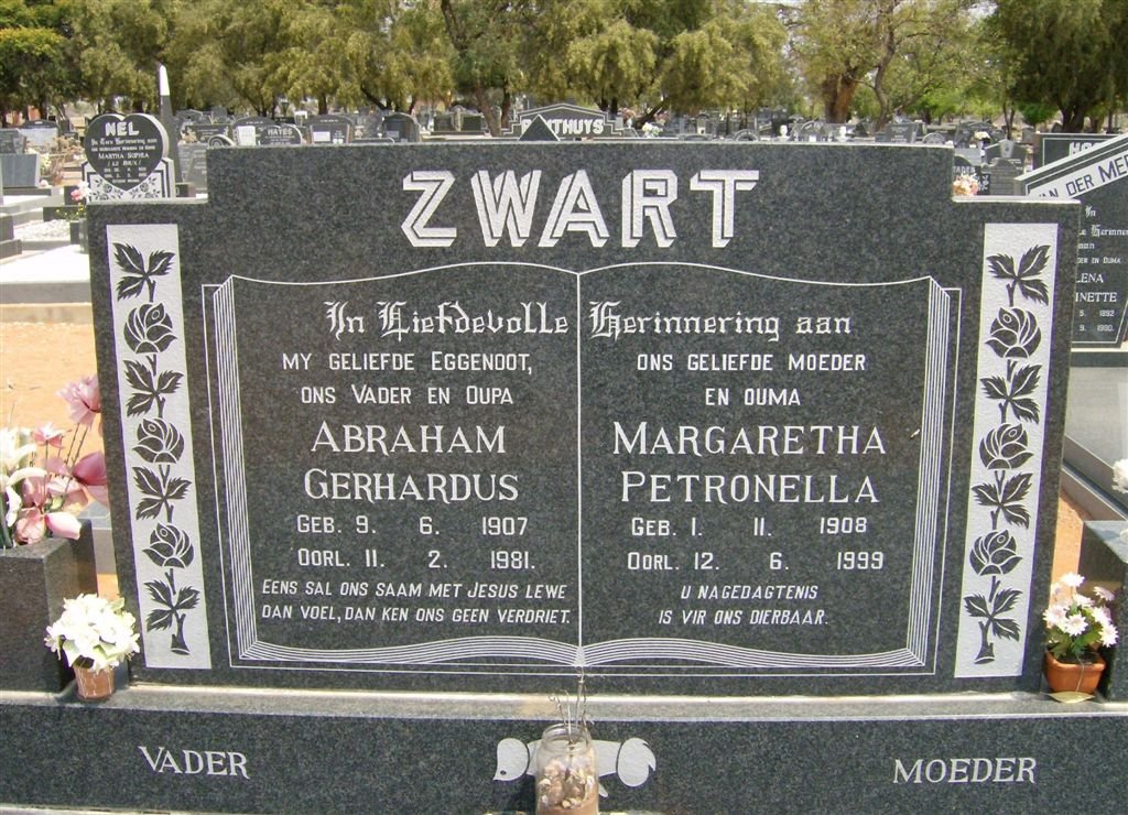 ZWART Abraham Gerhardus 1907-1981 &amp; Margaretha Petronella 1908-1999