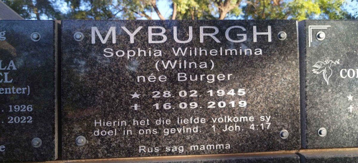 MYBURGH Sophia Wilhelmina nee BURGER 1945-2019