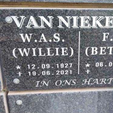 NIEKERK W.A.S., van 1927-2021 & F.E. 1936-
