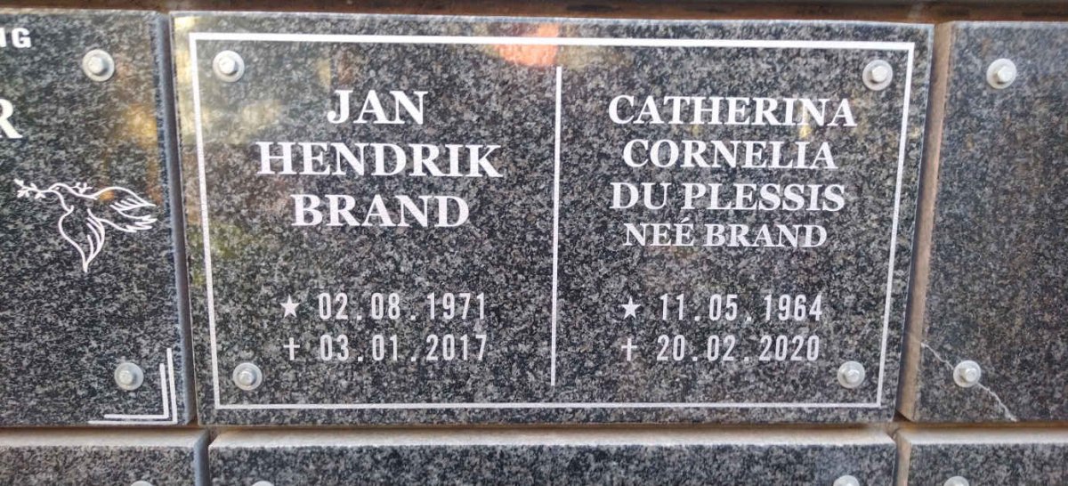 PLESSIS Catherina Cornelia, du nee BRAND 1964-2020 :: BRAND Jan Hendrik 1971-2017 