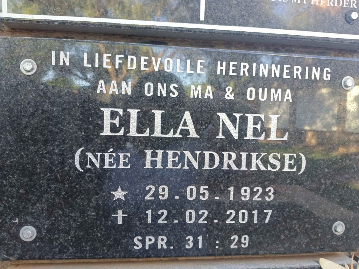 NEL Ella nee HENDRIKSE 1923-2017