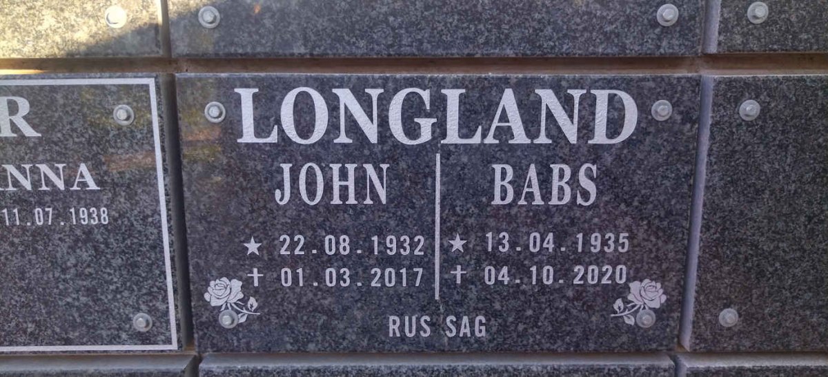 LONGLAND John 1932-2017 & Babs 1935-2020
