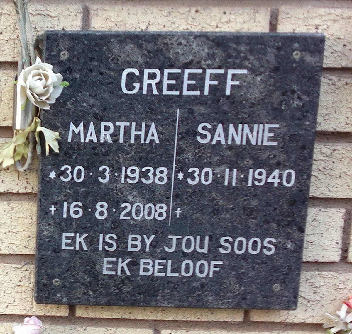 GREEFF Sannie 1940- &amp; Martha 1938-2008