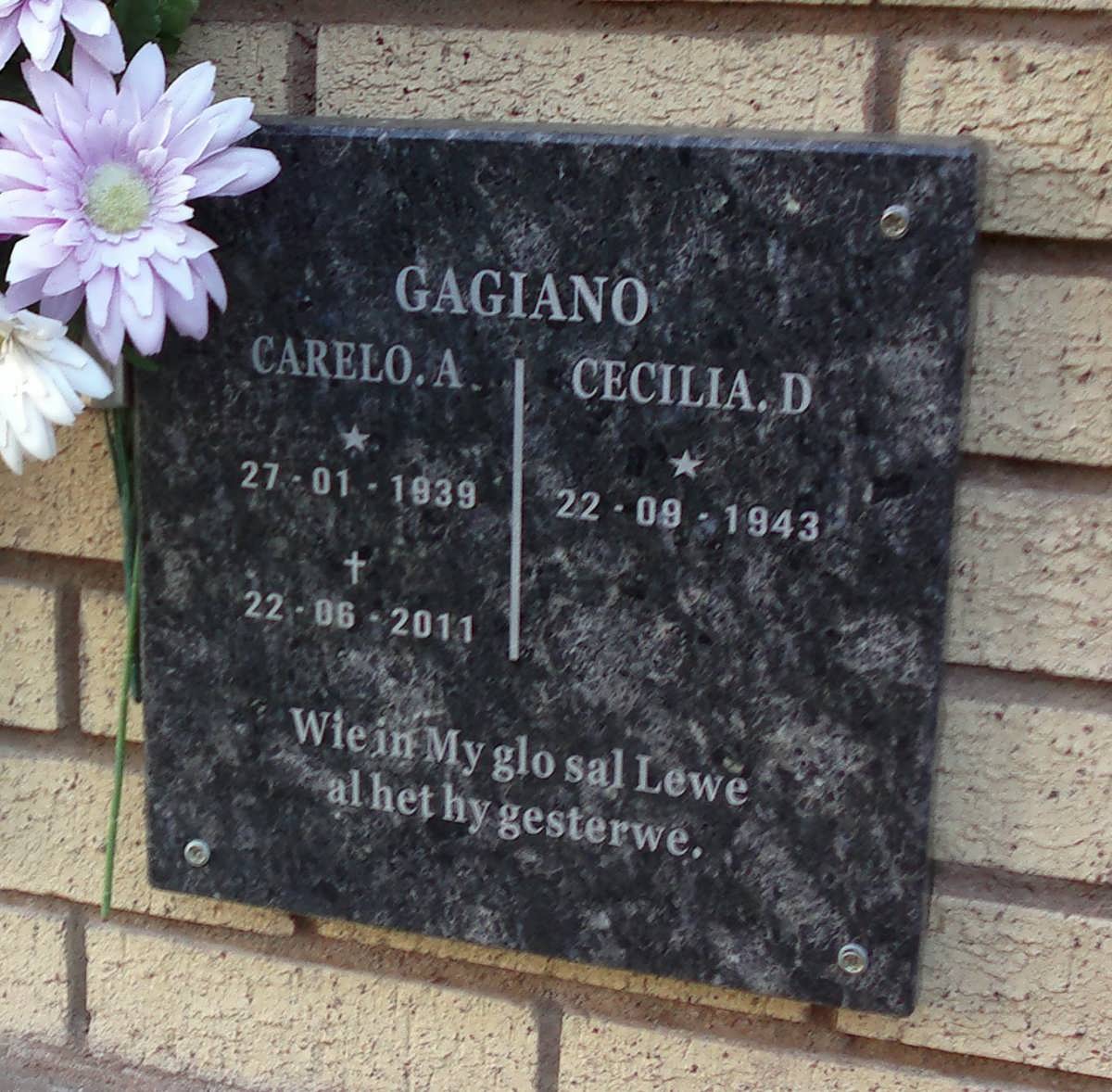 GAGIANO Carelo A. 1939-2011 &amp; Cecilia 1943-