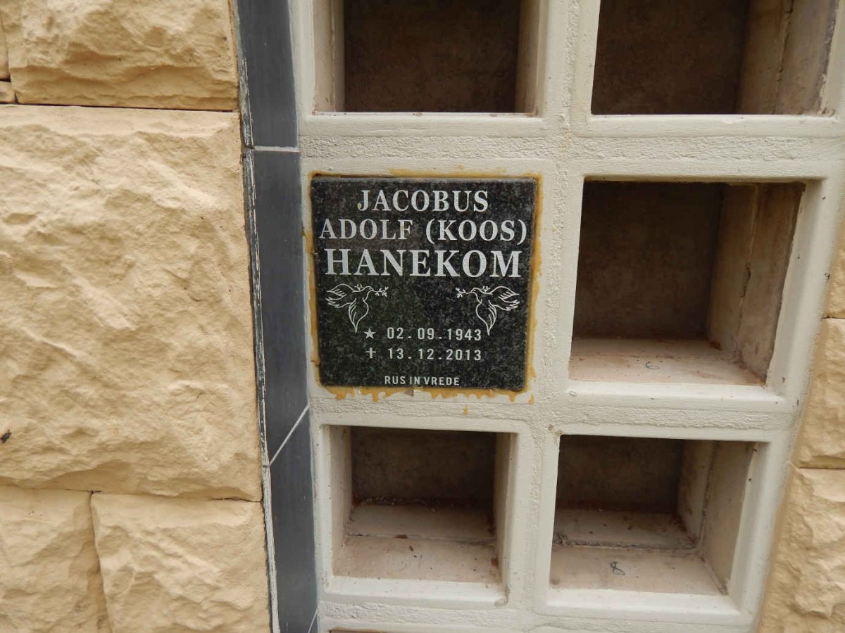 HANEKOM Jacobus Adolf 1943-2013
