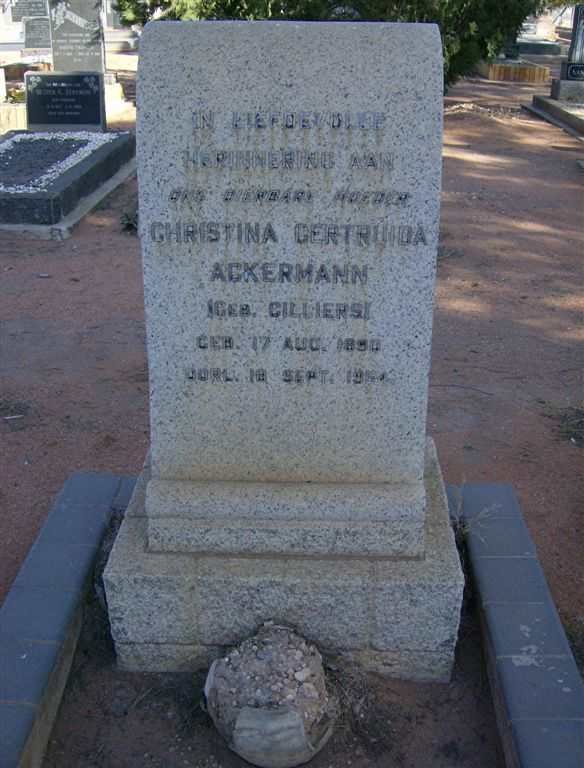 ACKERMANN Christina Gertruida nee CILLIERS 1890-1954