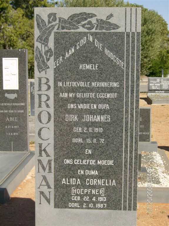 BROCKMAN Dirk Johannes 1910-1972 &amp; Alida Cornelia HOEPFNER 1913-1987