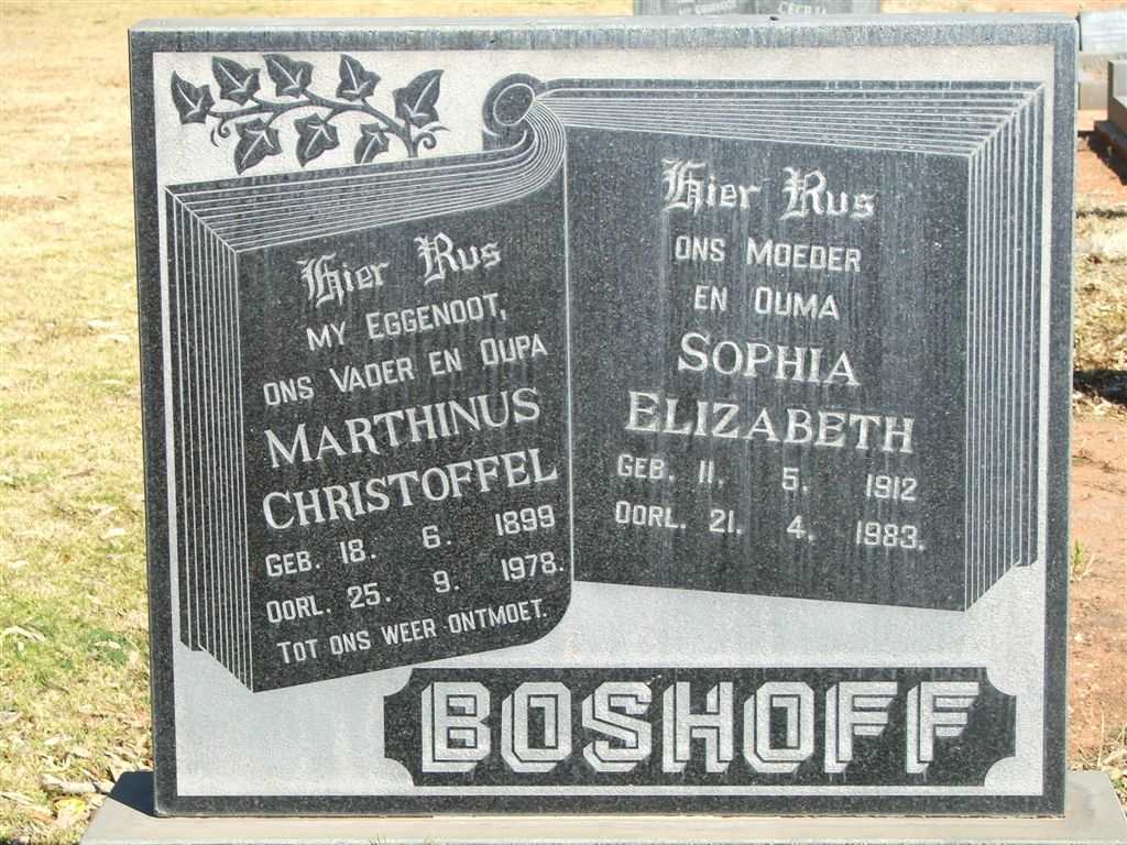 BOSHOFF Marthinus Christoffel 1899-1978 &amp; Sophia Elizabeth 1912-1983
