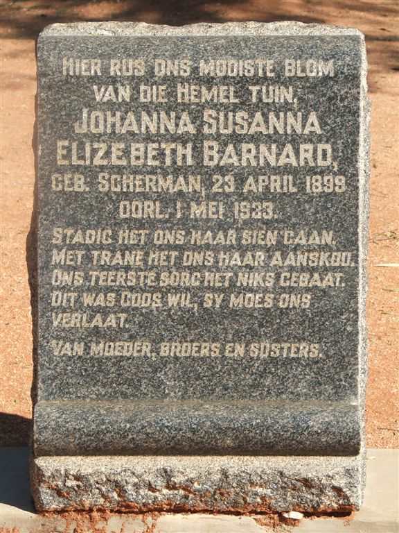 BARNARD Johanna Susanna Elizebeth nee SHERMAN 1899-1933