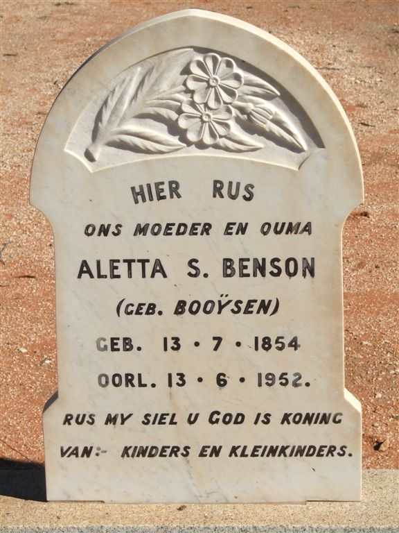 BENSON Aletta S. nee BOOYSEN 1854-1952
