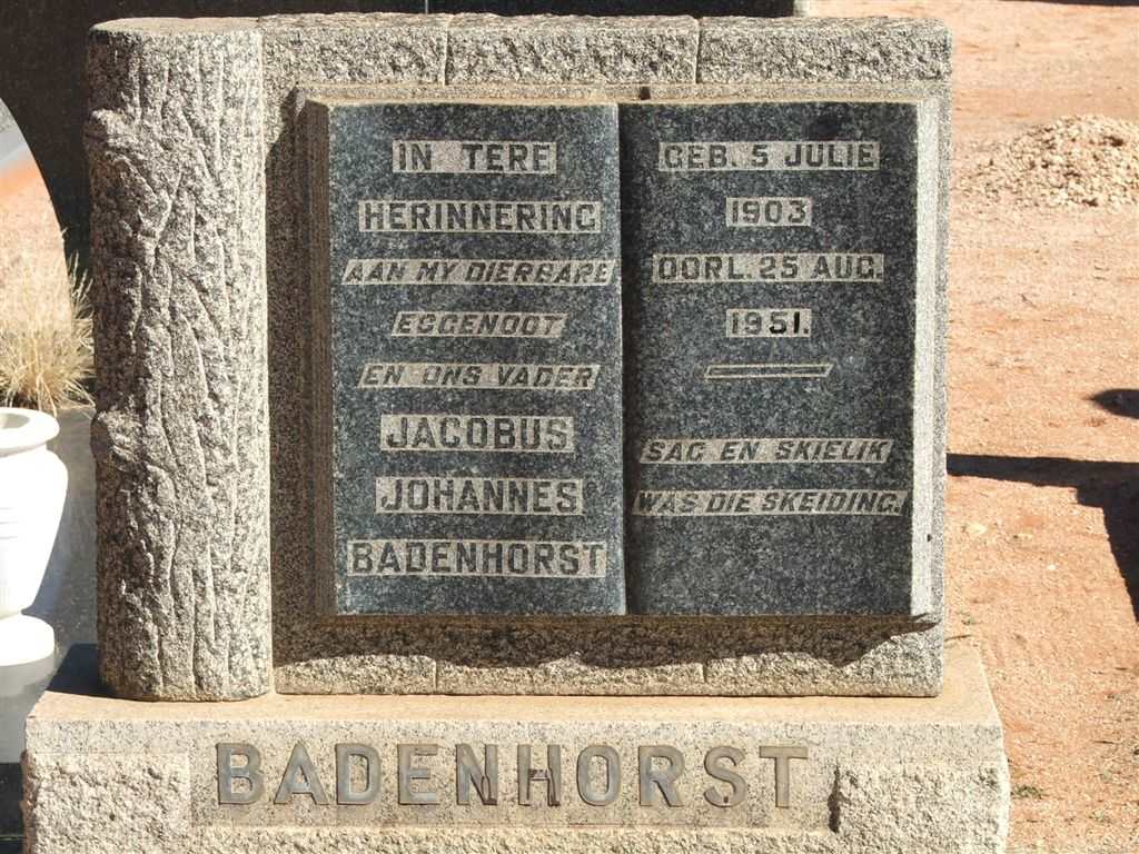 BADENHORST Jacobus Johannes 1903-1951