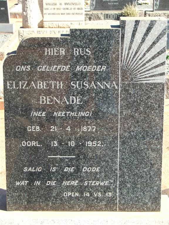 BENADÉ Elizabeth Susanna nee NEETHLING 1877-1952