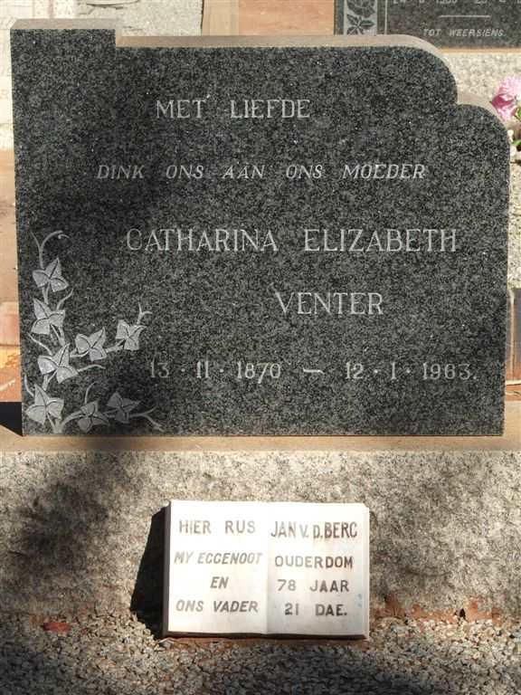 BERG Jan, v.d. &amp; Catharina Elizabeth VENTER 1870-1963