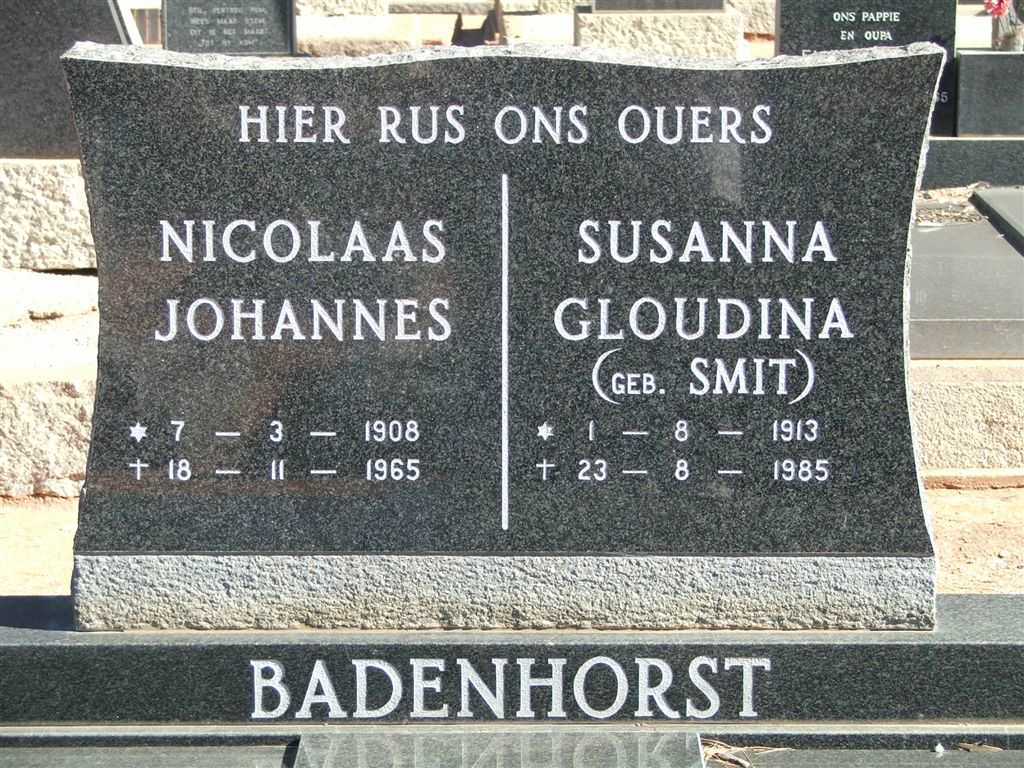 BADENHORST Nicolaas Johannes 1908-1965 &amp; Susanna Gloudina SMIT 1913-1985