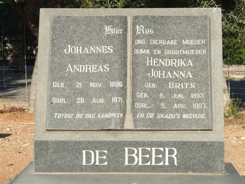 BEER Johannes Andreas, de 1886-1971 &amp; Hendrika Johanna BRITS 1893-1987
