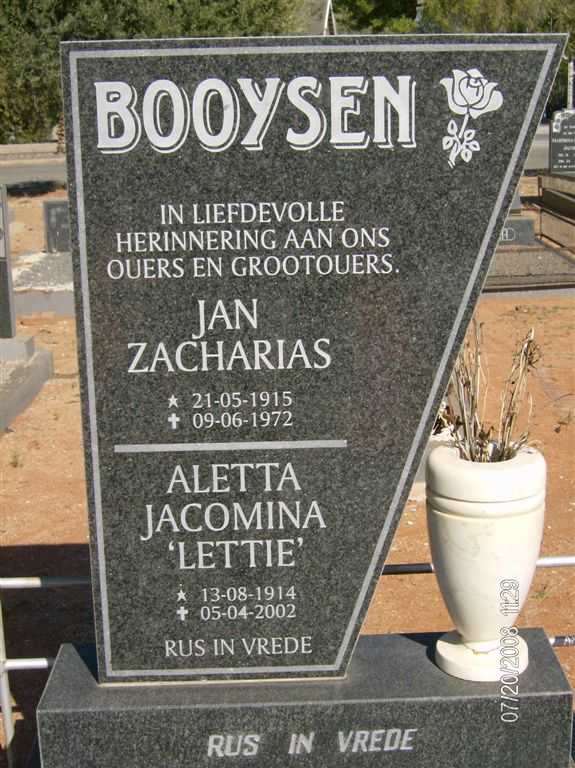 BOOYSEN Jan Zacharias 1915-1972 &amp; Aletta Jacomina 1914-2002