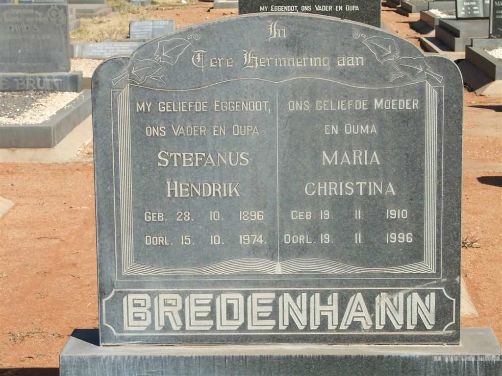 BREDENHANN Stefanus Hendrik 1896-1974 &amp; Maria Christina 1910-1996