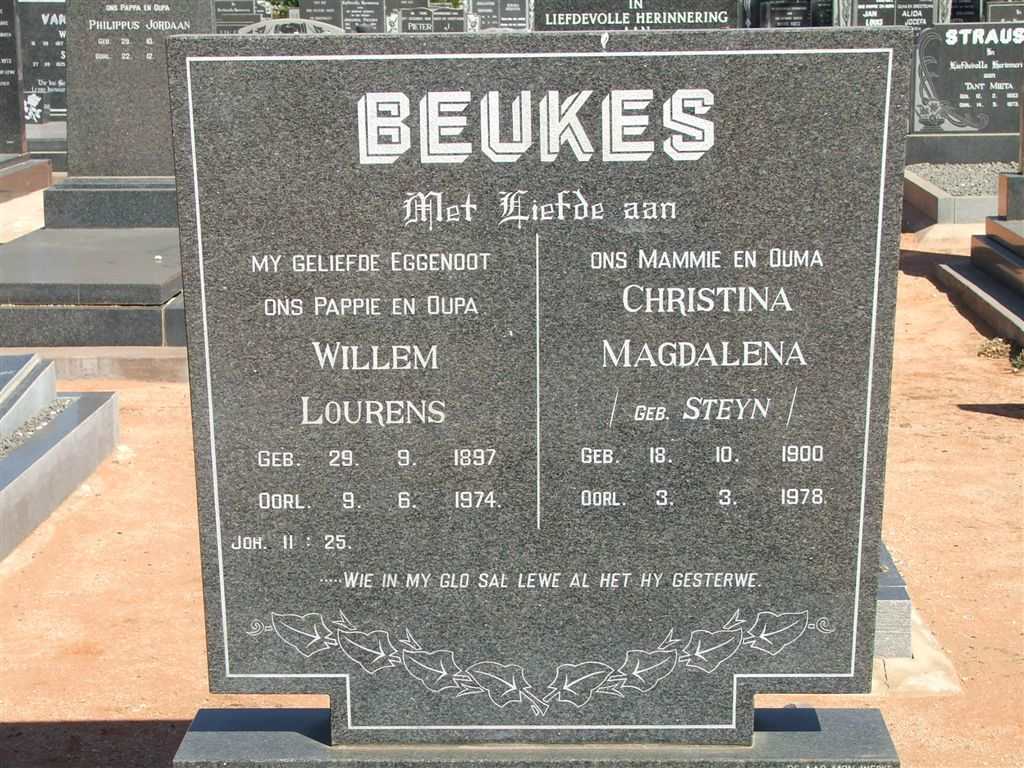 BEUKES Willem Lourens 1897-1974 &amp; Christina Magdalena STEYN 1900-1978
