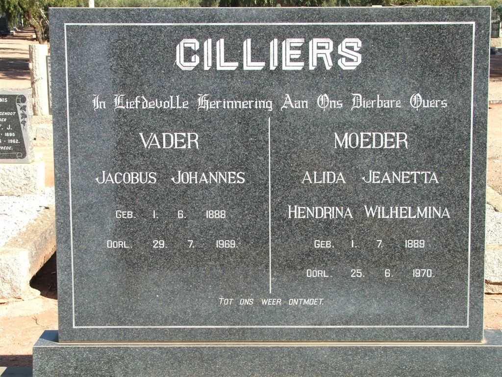CILLIERS Jacobus Johannes 1888-1969 &amp; Alida Jeanetta Hendrina Wilhelmina 1889-1970