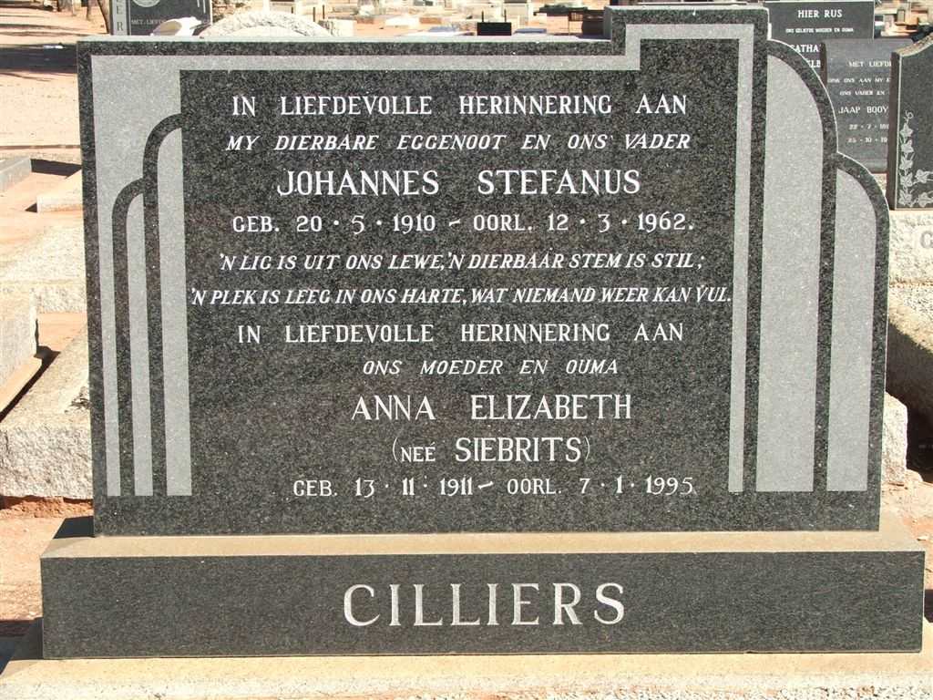 CILLIERS Johannes Stefanus 1910-1962 &amp; Anna Elizabeth SIEBRITS 1911-1995
