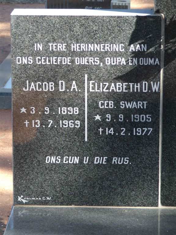 CRAFFORD Jacob D.A. 1898-1969 &amp; Elizabeth D.W. SWART 1905-1977