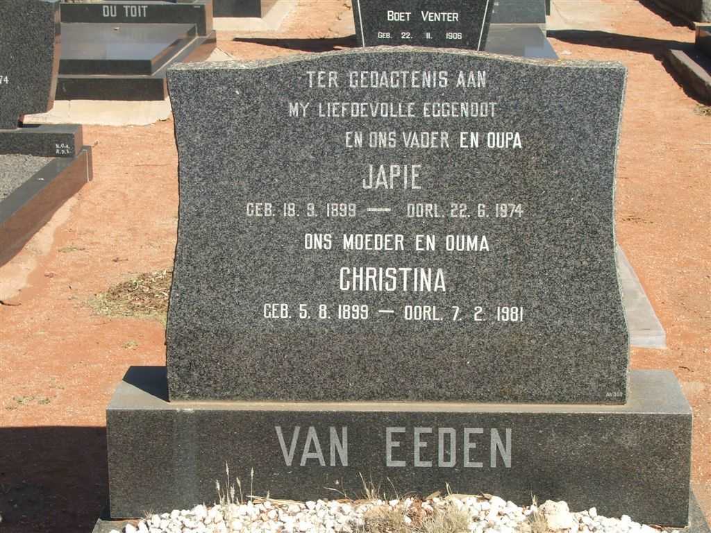 EEDEN Japie, van 1899-1974 &amp; Christina 1899-1981