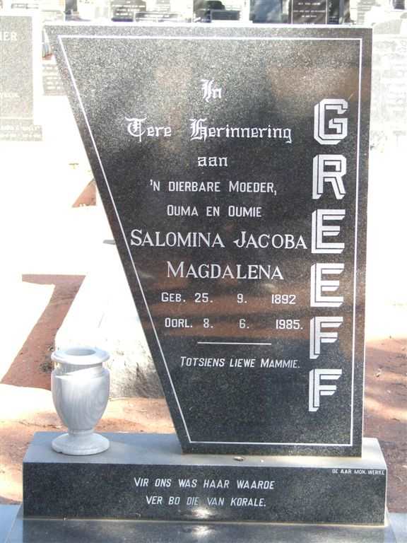 GREEFF Salomina Jacoba Magdalena 1892-1985