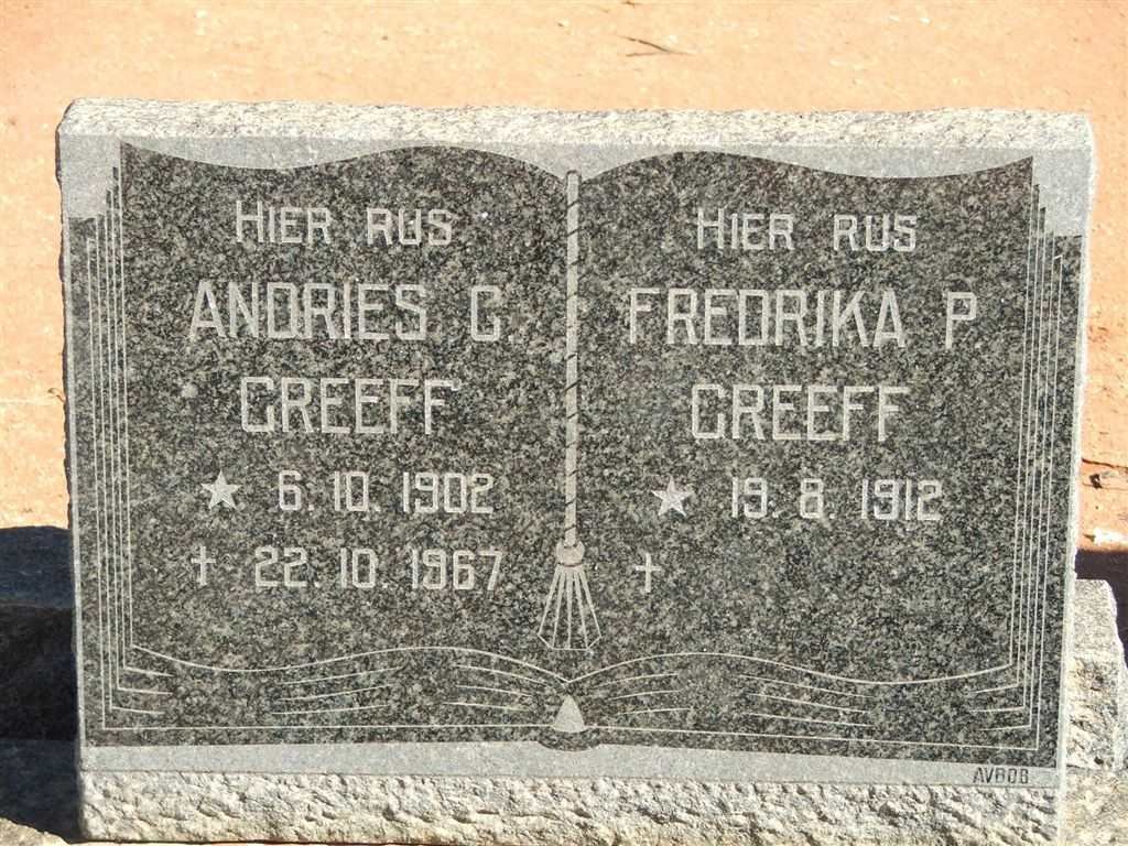 GREEFF Andries C. 1902-1967 &amp; Fredrika P. 1912-