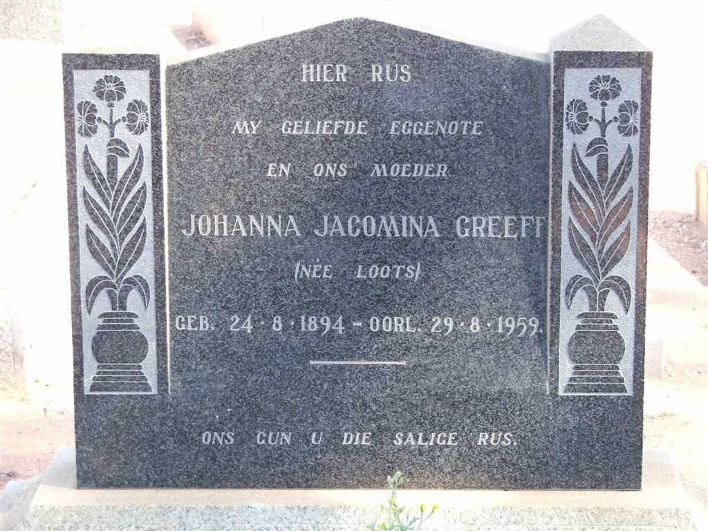 GREEFF Johanna Jacomina nee LOOTS 1894-1959