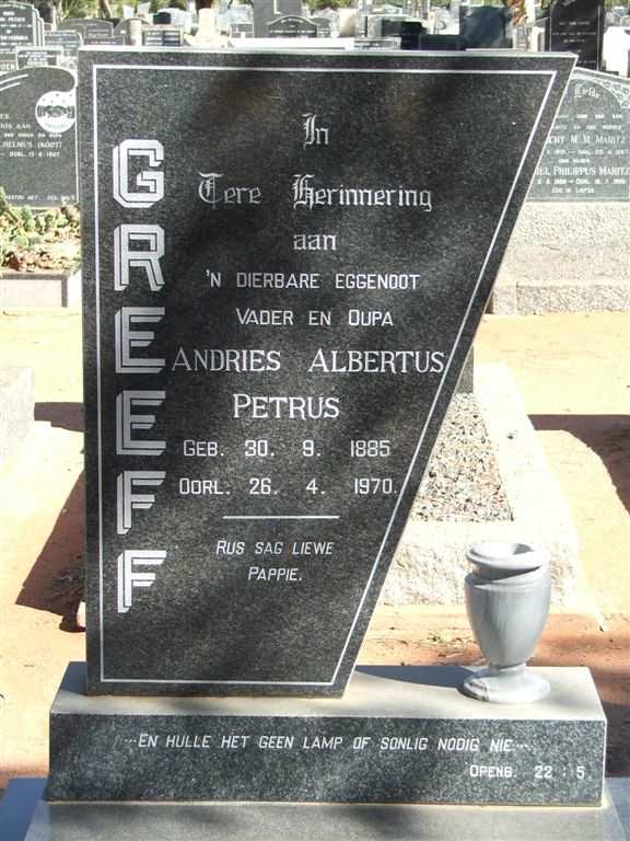 GREEFF Andries Albertus Petrus 1885-1970
