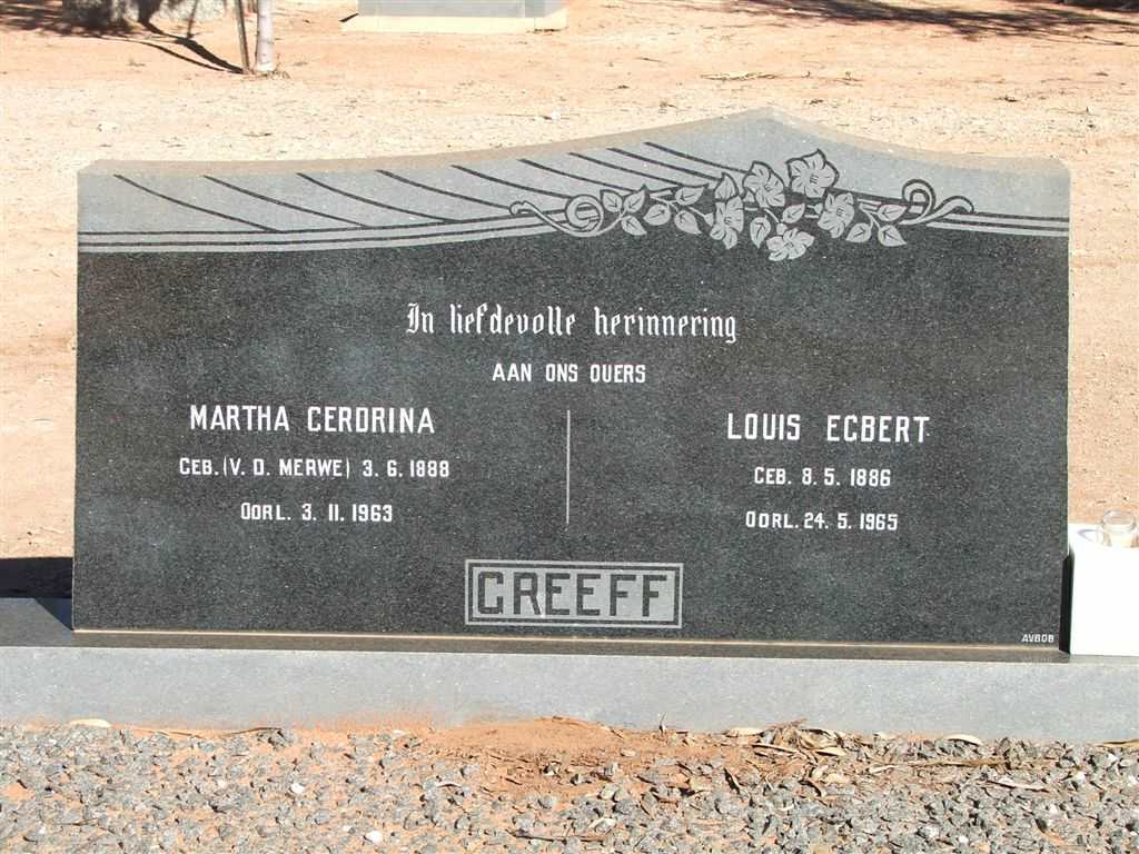 GREEFF Louis Egbert 1886-1965 &amp; Martha Gerdrina V.D. MERWE 1888-1963
